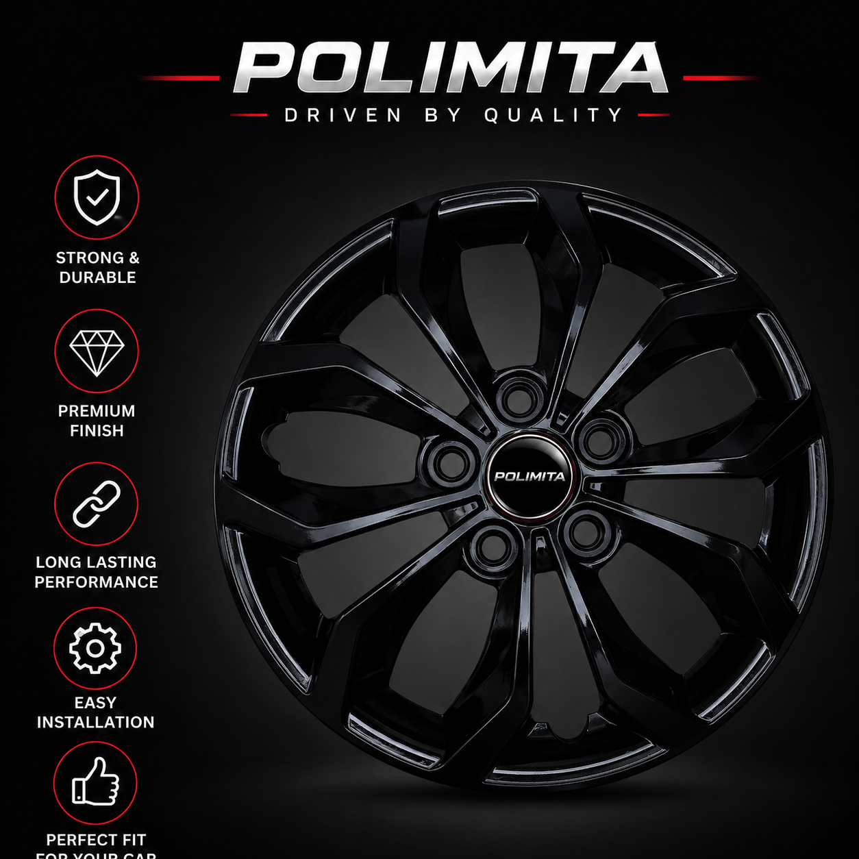 Premium Car Wheel Cover | 15 Inch POLIMITA (B15VISION)