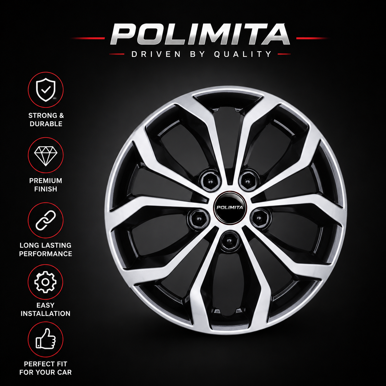 Premium Car Wheel Cover 15 Inch | POLIMITA (DC15VISION)