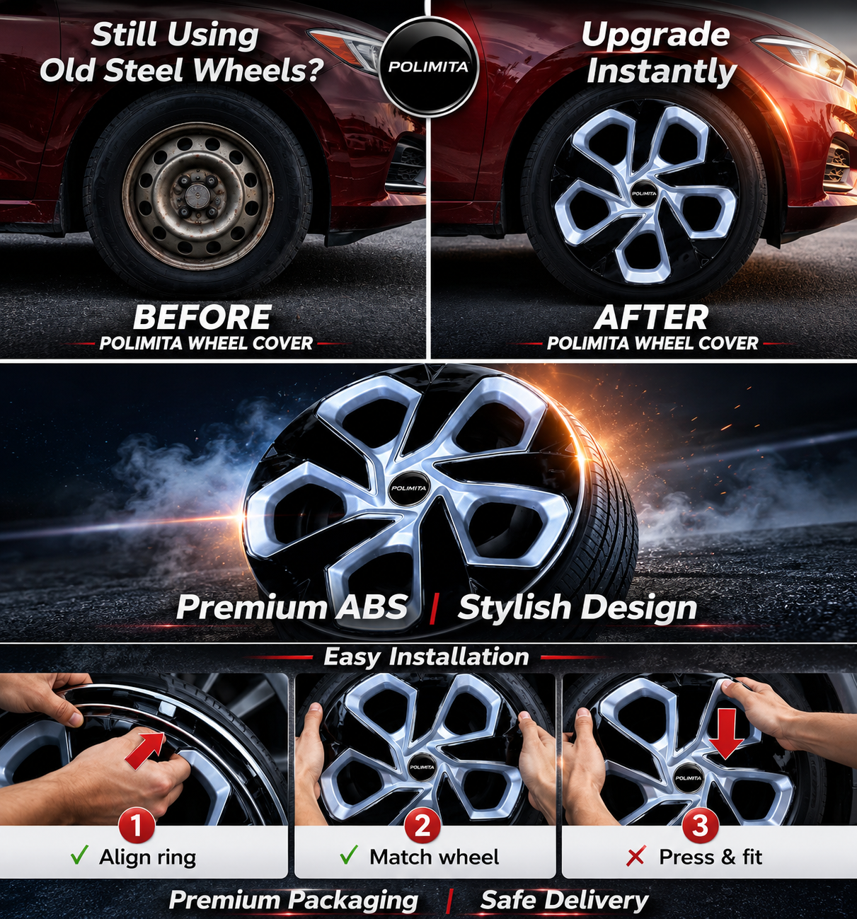 Premium Car Wheel Covers 15 Inch | POLIMITA (DC15TP)